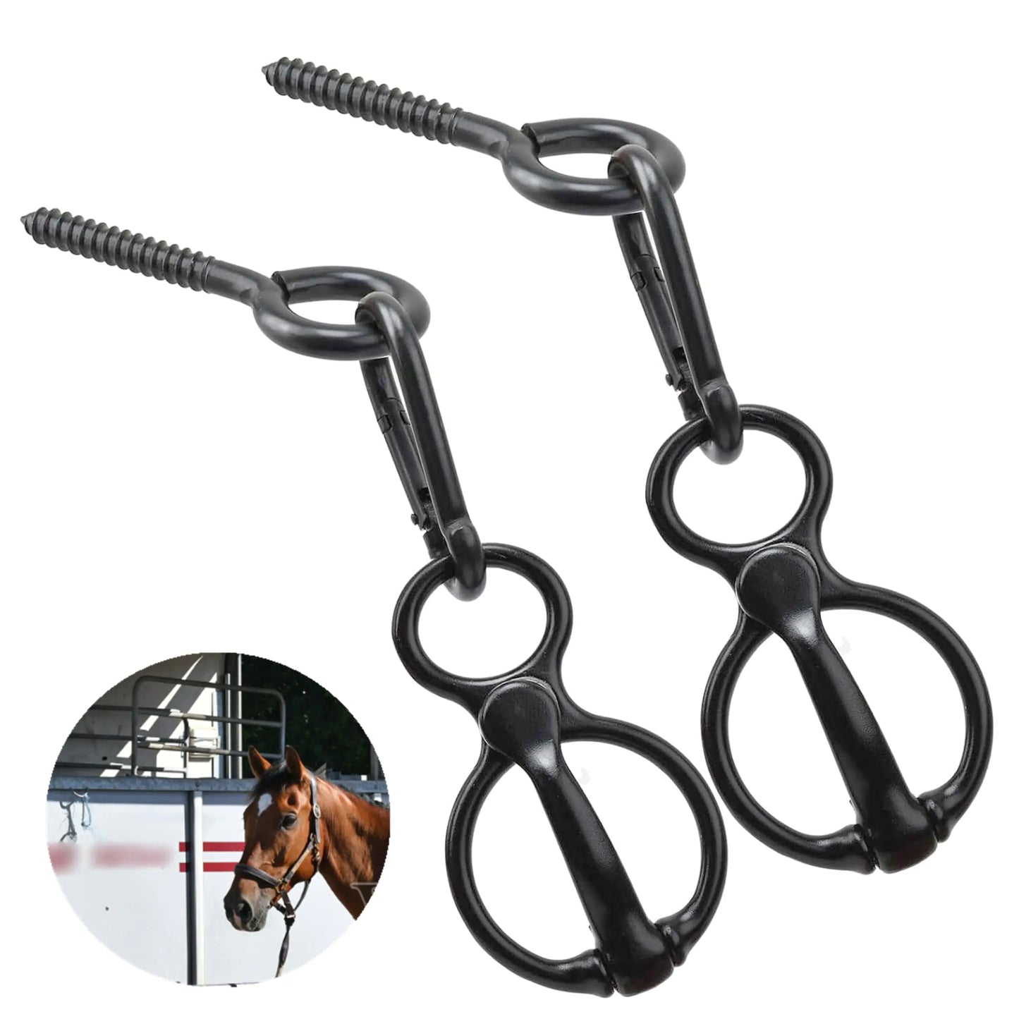HDYEGIOU 2Pcs Horse Tie Ring Humane Way Tie Ring Horse Training Equipment Horse Tack and Supplies Horse Accessories with Eye Bolt and Quick snapBlack