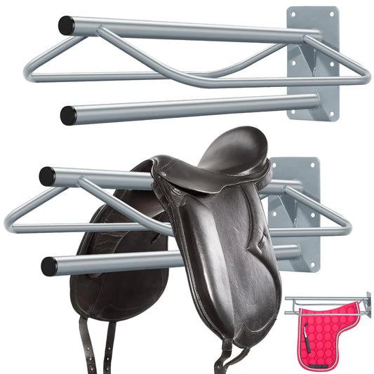 Paterr 2 Pcs Saddle Rack Wall Mount Saddle Stand Saddle Pad Rack Horse Tack Storage for English Western Saddles Horses Blanket Stall Supplies Accessories (SilverOne Bar)