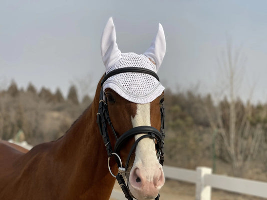 TGW RIDING Horse Ear Bonnet/Net/Hat/Horse Fly Hood/Mask Horse Fly Veil Horse Fly Bonnet (Pony White)