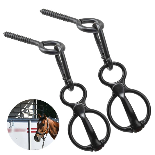 HDYEGIOU 2Pcs Horse Tie Ring Humane Way Tie Ring Horse Training Equipment Horse Tack and Supplies Horse Accessories with Eye Bolt and Quick snapBlack