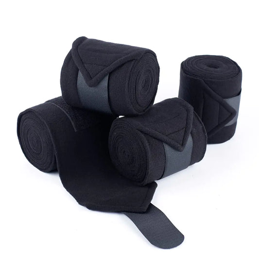 Y.J TAILS Horse Polo Wraps Soft Fleece Polo Wraps Equestrian Leg Bandage Wrap Set of 4 Packs (Black)