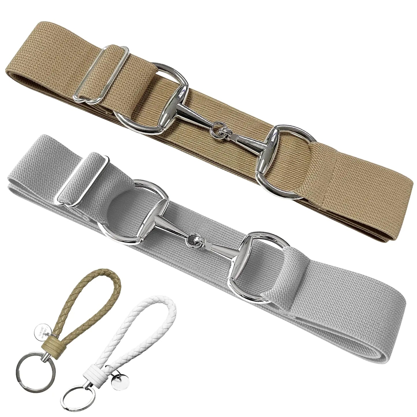 Elastic Equestrian Belt, 2-Pack - Grey+khaki