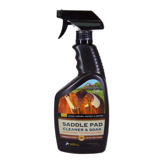 5 Star Equine Horse Saddle Pad Cleaner & Soak - Works on Horse Blankets Wool and as a Leather Cleaner - Cleans Freshens Preserves & Softens 4-6 Equine Saddle Pads 24 oz. Spray Bottle