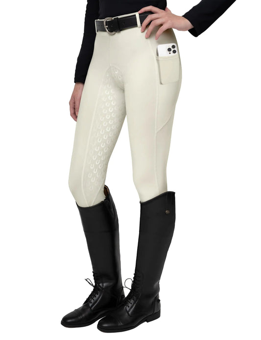 FitsT4 Sports Womens Full Seat Riding Tights Active Silicon Grip Horse Riding Tights Equestrian Breeches Beige Size XS