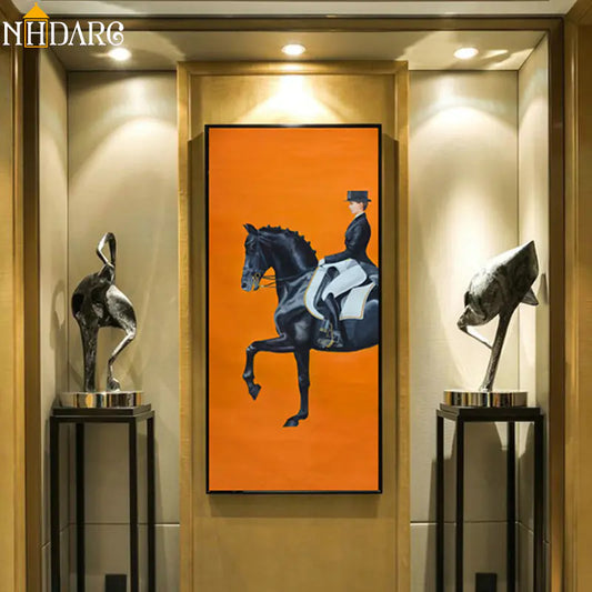 European Royal Equestrian Canvas Wall Art - Orange, 50X100